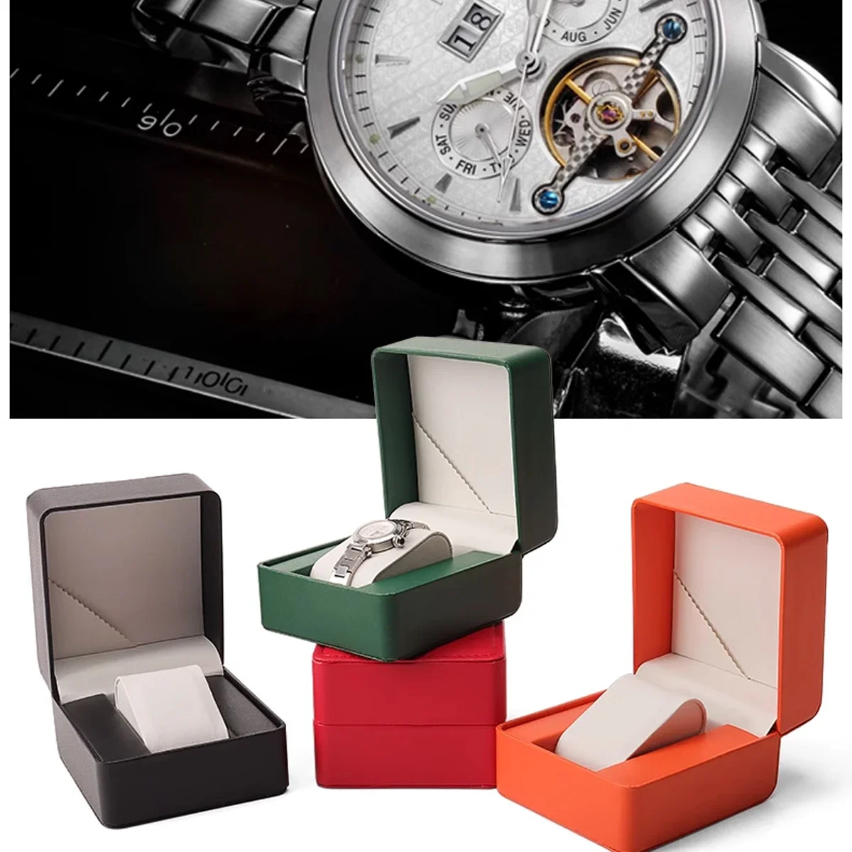 Single Watch Storage Box with Pillow PU Leather Display Case Wristwatch Watch Holder Travel Jewelry Organizer for Men Gift watch storage box watch storage bag watch storage pouch leather storage box