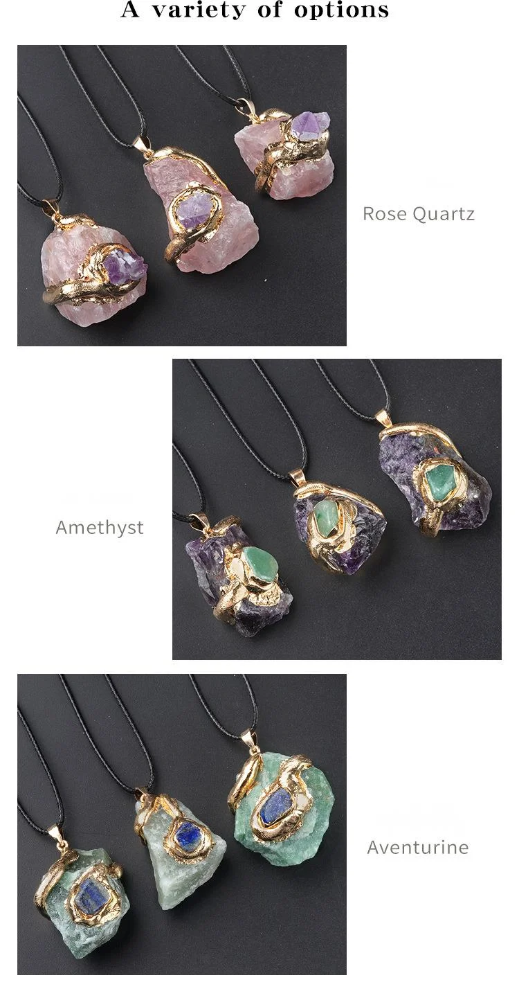1680-20~40mm oversized gold-plated original stone pendant with multi-color crystal irregular necklace accessories_voghion.com
