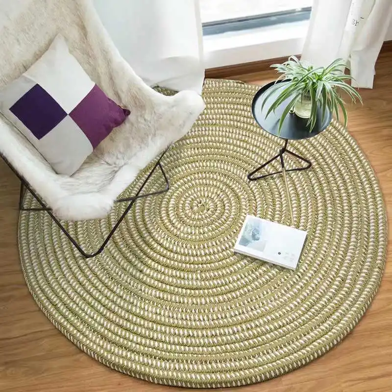 

Microfiber Rope Woven Carpet Japan Style Home Decor Tatami Mats Sofa Seat Cushion For Living Room Bedroom Grass Green Round Rug