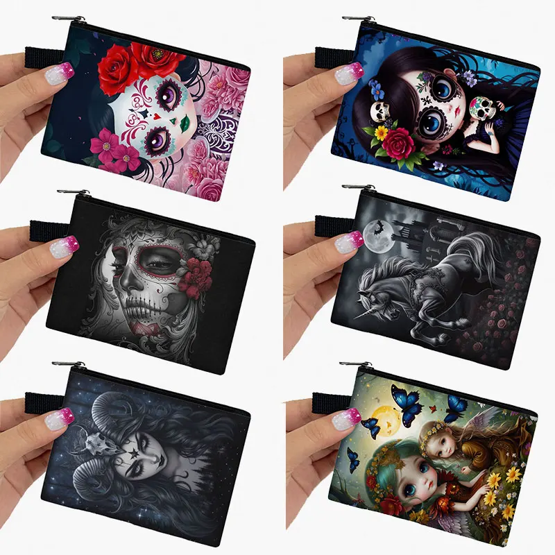 Gothic Girs and Dark Animal Portable Coin Purse Punk Style Small Storage Bag Dark Fantasy Key Card Holder Fairy Angle Coin Bag coin purse,women wallet,card wallet,coin wallet,change bag