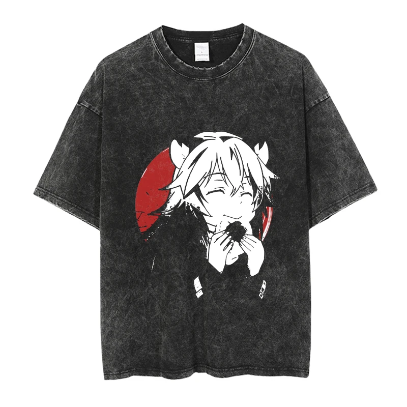 

The Rising of the Shield Hero Japanese Anime Printed O-Neck Summer Short Sleeve Women's T Shirt Black Streetwear Washed top