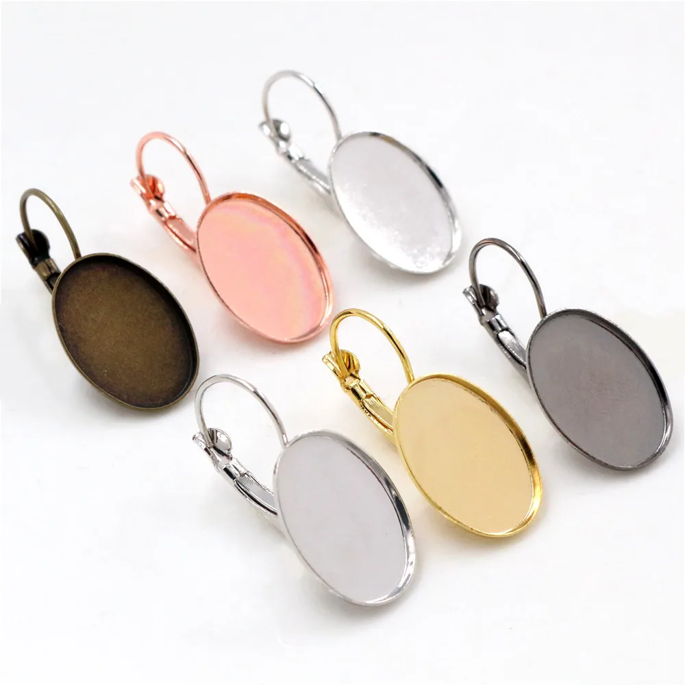 13x18mm 18x25mm 10 teile/los 6 Farben Überzogen Hohe Qualität Französisch Hebel Wieder Ohrringe Blank/basis, fit 13x18mm 18x25mm Oval cabochons