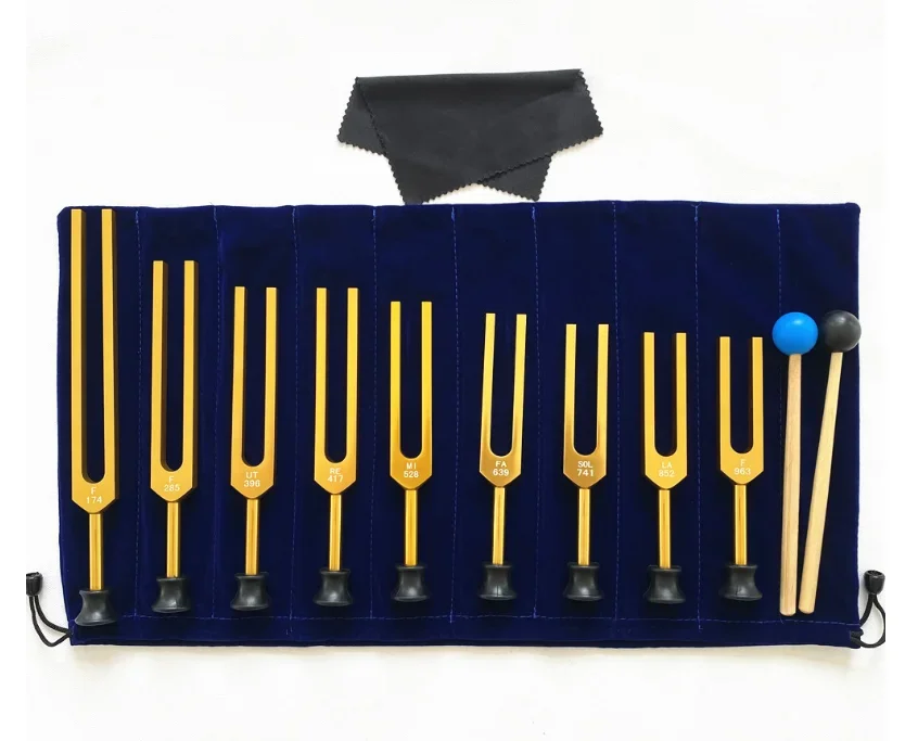 Yoga Tuning Fork Color Sets Tuning Fork Hammer Tools Sound Healing Therapy Kit 174HZ /285 /396 /417 /528/ 639 /741 /852 /963HZ