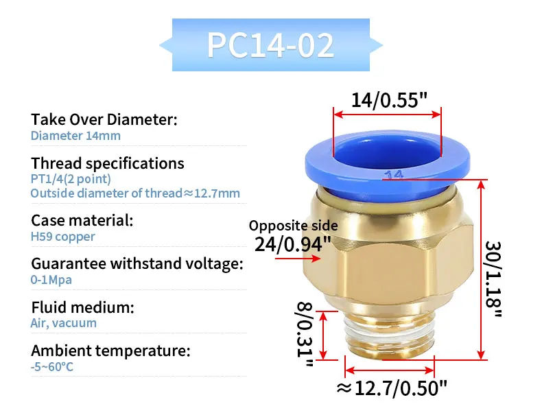PC Pneumatischer Schnellverbinder Luftröhren-Schnellsteckgewinde gerade durch PC4 PC6 PC8 PC10 PC12-M5 01 02 03 04 Außengewinde – Detail 23
