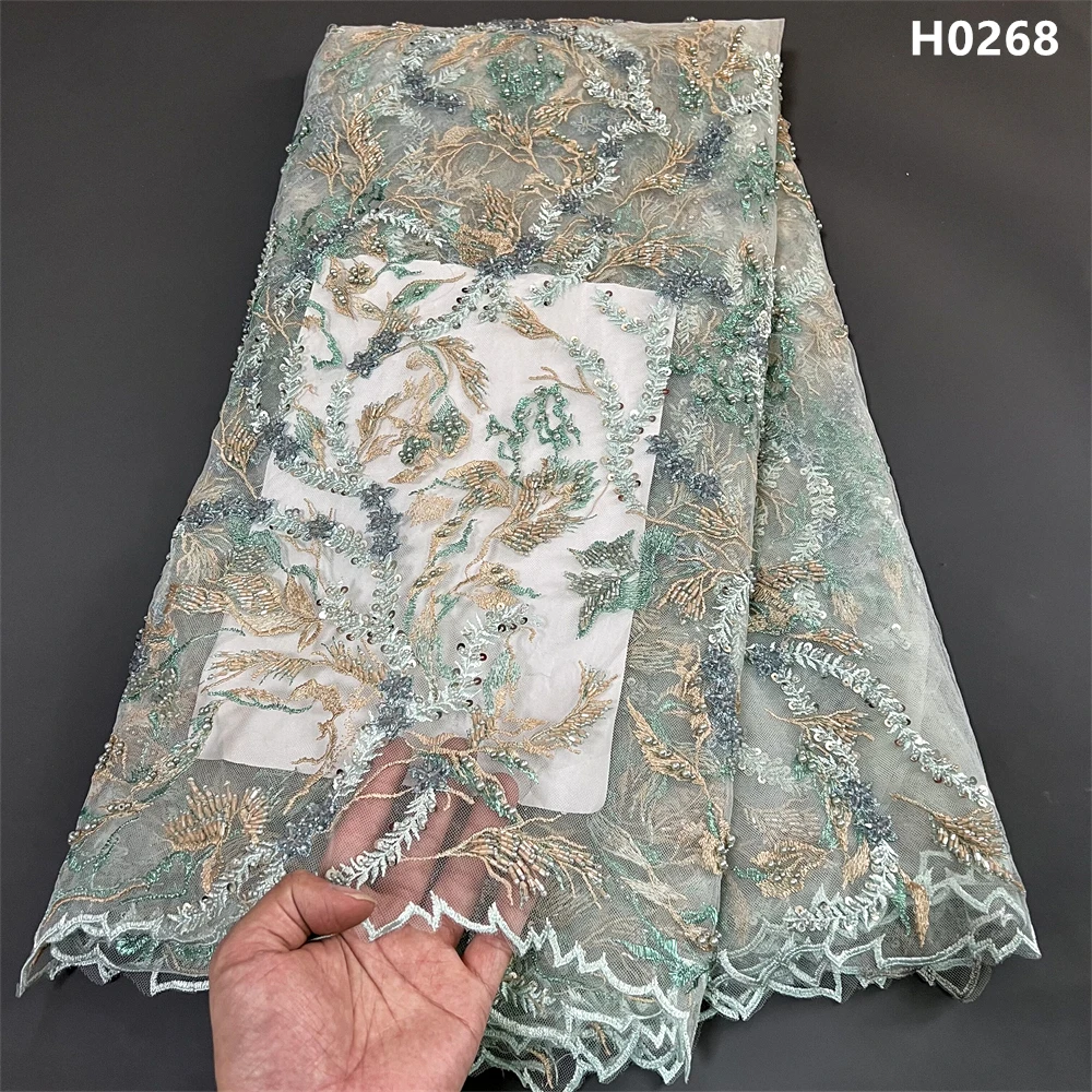 

2023 High Quality African Nigerian Tulle Lace Fabric Sequins Embroidery French Guipure Wedding Party Dress Beaded 5Yards