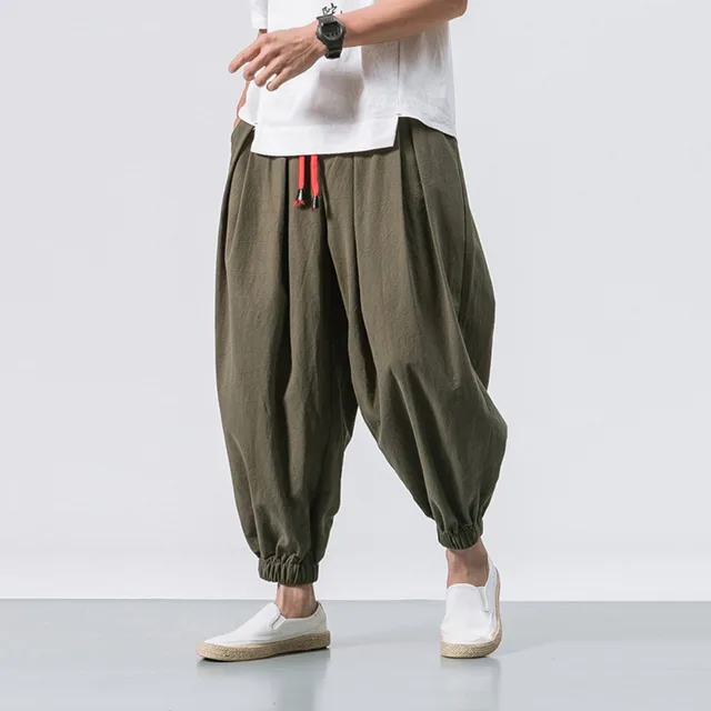 Pantalones bombachos de gran tamaño para hombre, chándal holgado de algodón y lino, estilo chino, informal, de alta calidad, novedad - Imagen 2