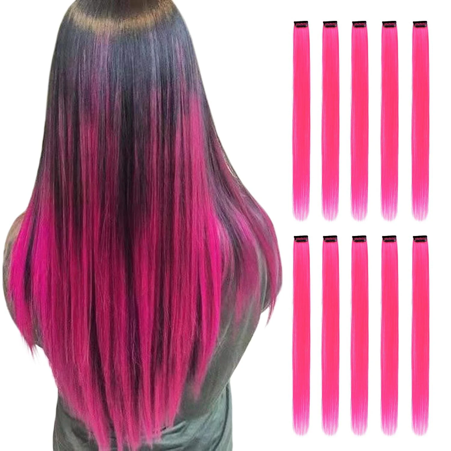 Extension per Capelli Colorati con Clip in Blu Teal 5/10 Pezzi Sintetici - immagine 6