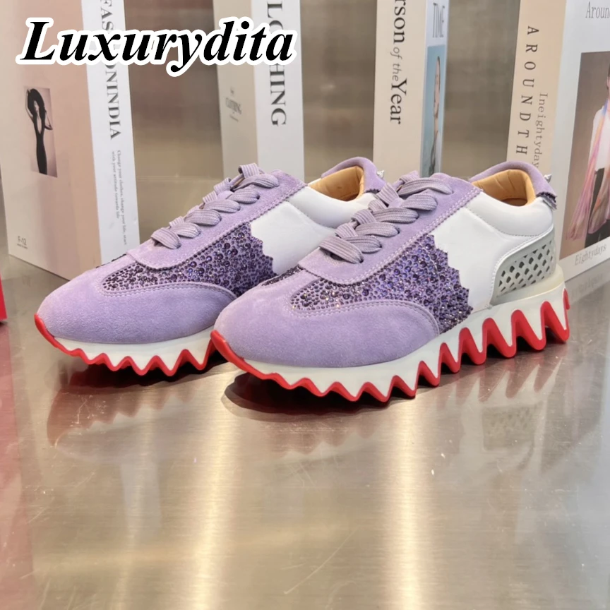 

LUXURYDITA Designer Men Casual Sneakers Real Leather Red sole Luxury Womens Tennis Shoes 35-47 Fashion Unisex loafers HJ594