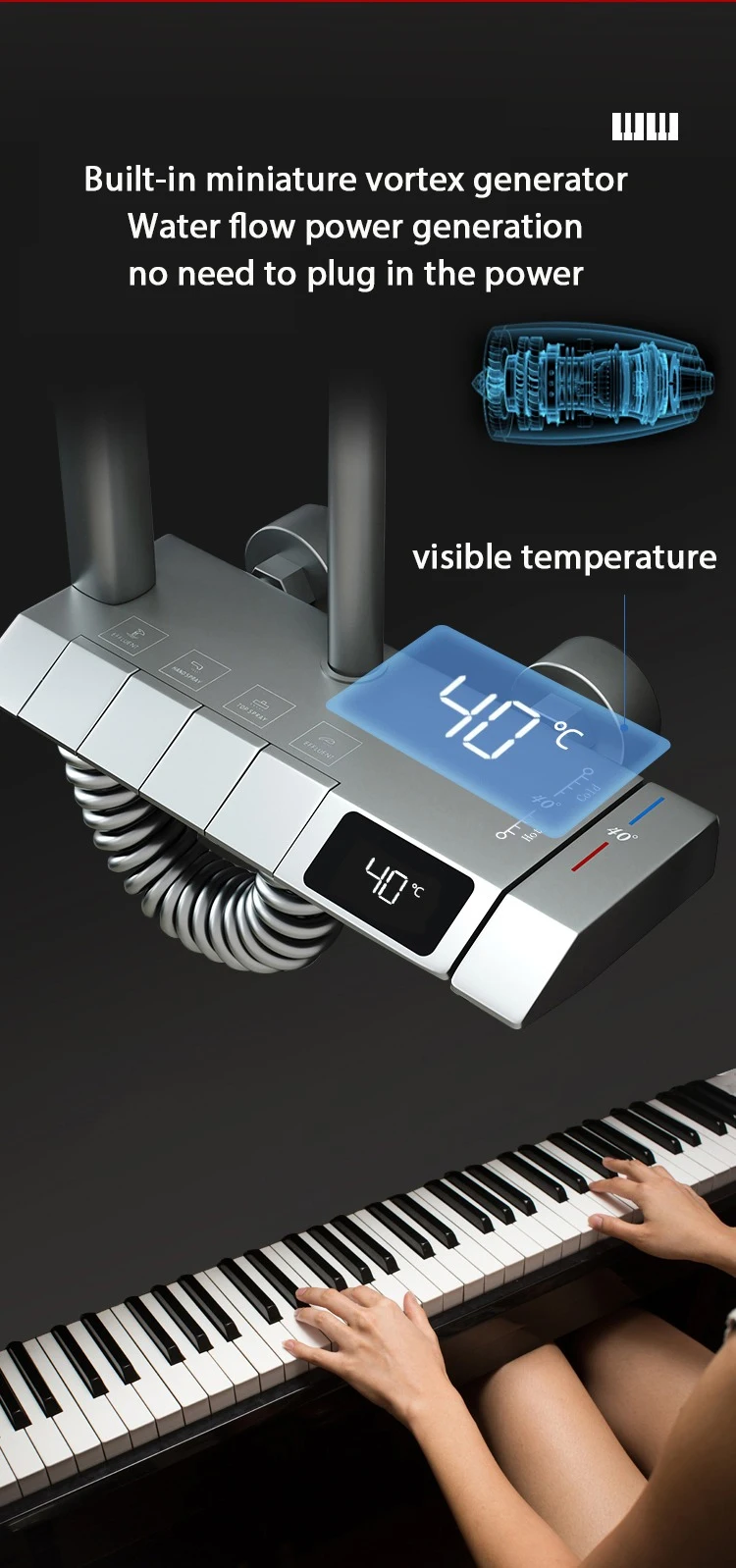 Grey Piano Digital Shower Set Intelligent Brass Bathroom Faucets Hot Cold Waterfall Tap Rainfall Gray Shower System chuveiro샤워기