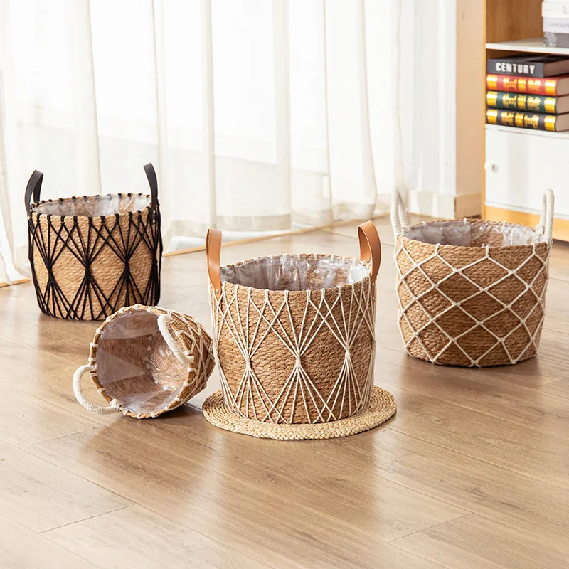 

Hand-woven Decorative Flower Pot Rrattan Braid Rope Natural Garden Living Room Art Flower Pot Creativity Storage Basket