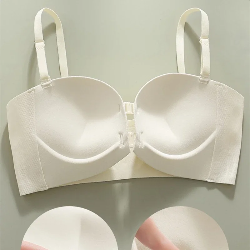 Summer Strapless and Markless Underwear for Women Without Steel Rings, Front Buckle, Thin Top and Thick Glossy Comfortable Bra 5