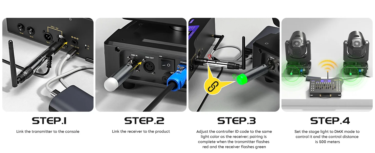 U'King Wireless DMX 192-Kanal-Konsole mit Sender und Empfängern, 192-Kanal-Lichtsteuerung, DMX512-Bühnenbeleuchtungscontroller – Detail 5