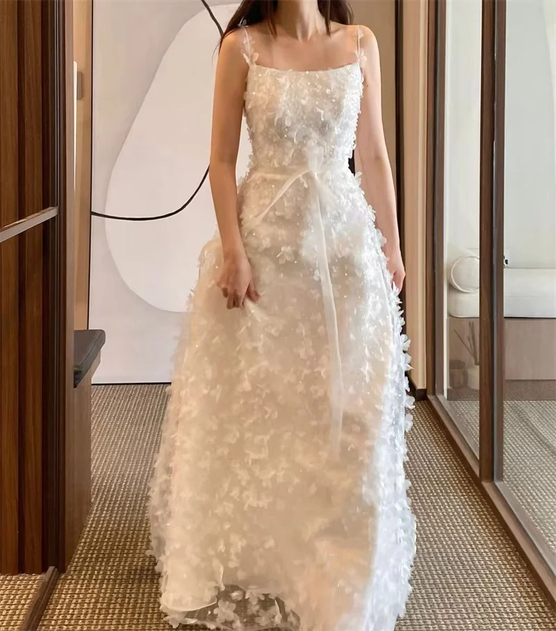 MD Spaghetti Strap A-line Tulle Wedding Dress Bead Korea Photoshoot Floor-Length Corset Customized Bride Gowns Corset 웨딩드레스 2025 2