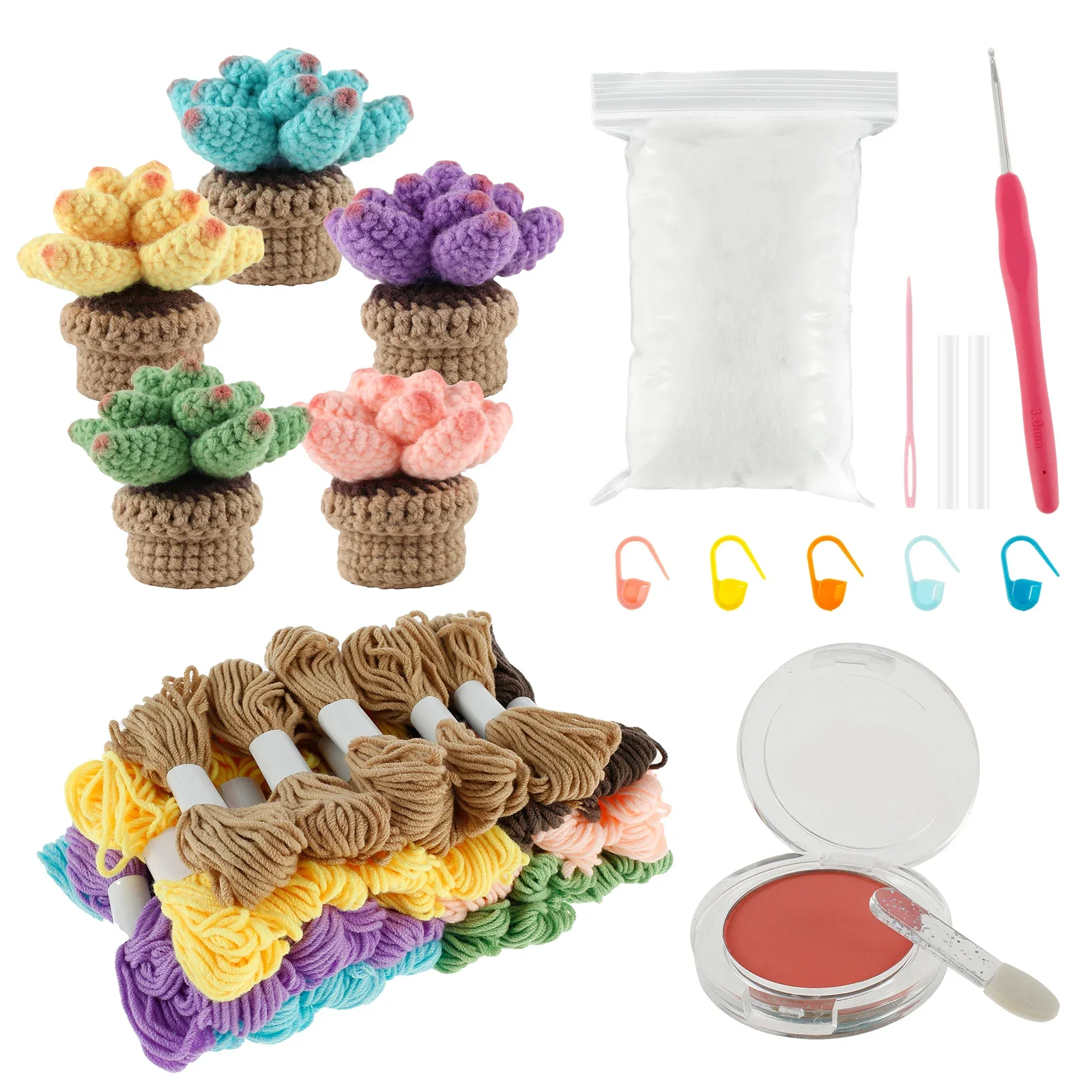 

Succulents Crochet Kit Cute Succulents Plant Knitting Set 5 Succulents Crochet Beginner DIY Kit Funny Crocheting Knitting Kit
