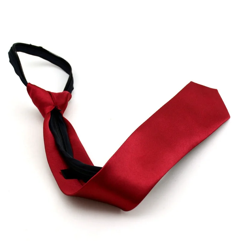 Pre-tied Neck Tie for Girls Boys Kid Skinny Zipper Lazy Red Solid Color Slim Narrow Bridegroom Party