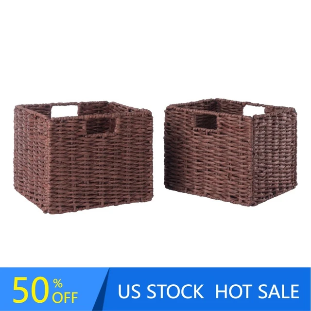 Wood Tessa 2-Pc Woven Rope Baskets, Foldable, Walnut - AliExpress