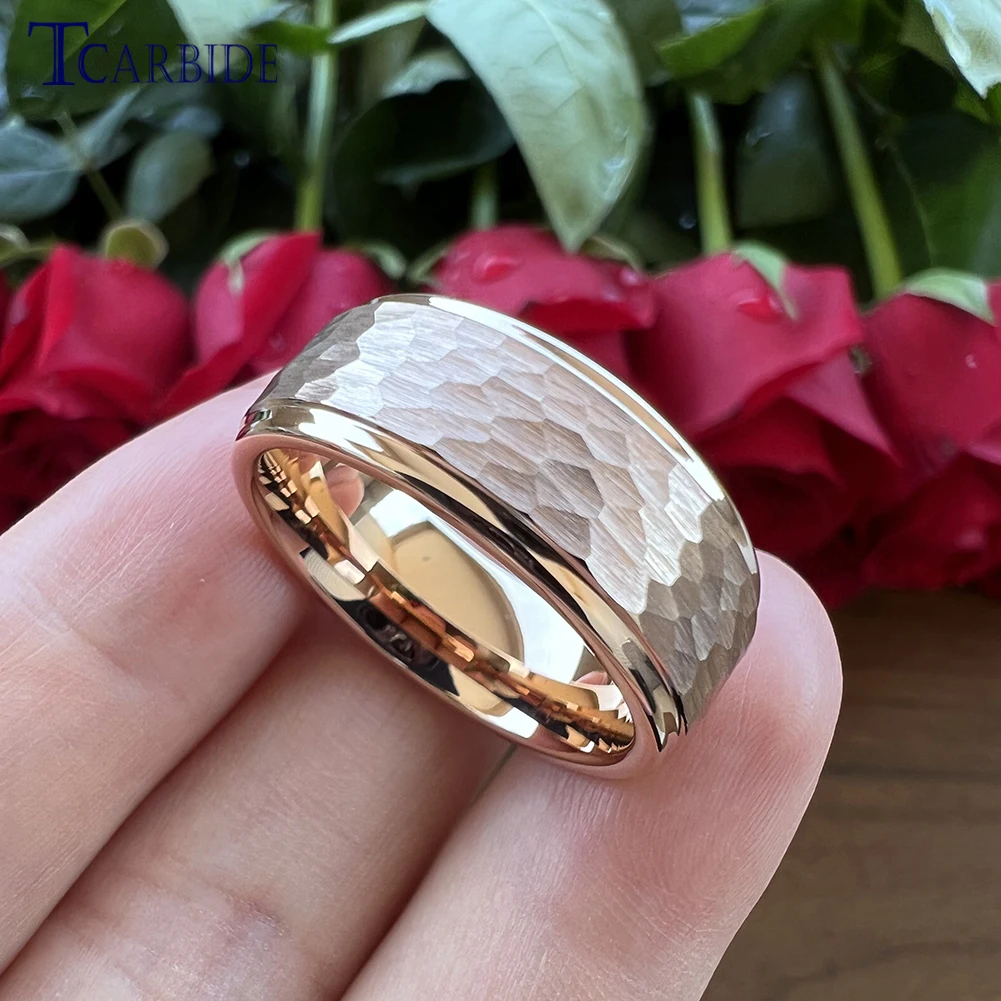 6MM 8MM Fashion Hammer Ring Tungsten Wedding Bands For Men Women Multi-Faceted Brushed Finish Cool Gift Jewelry Comfort Fit