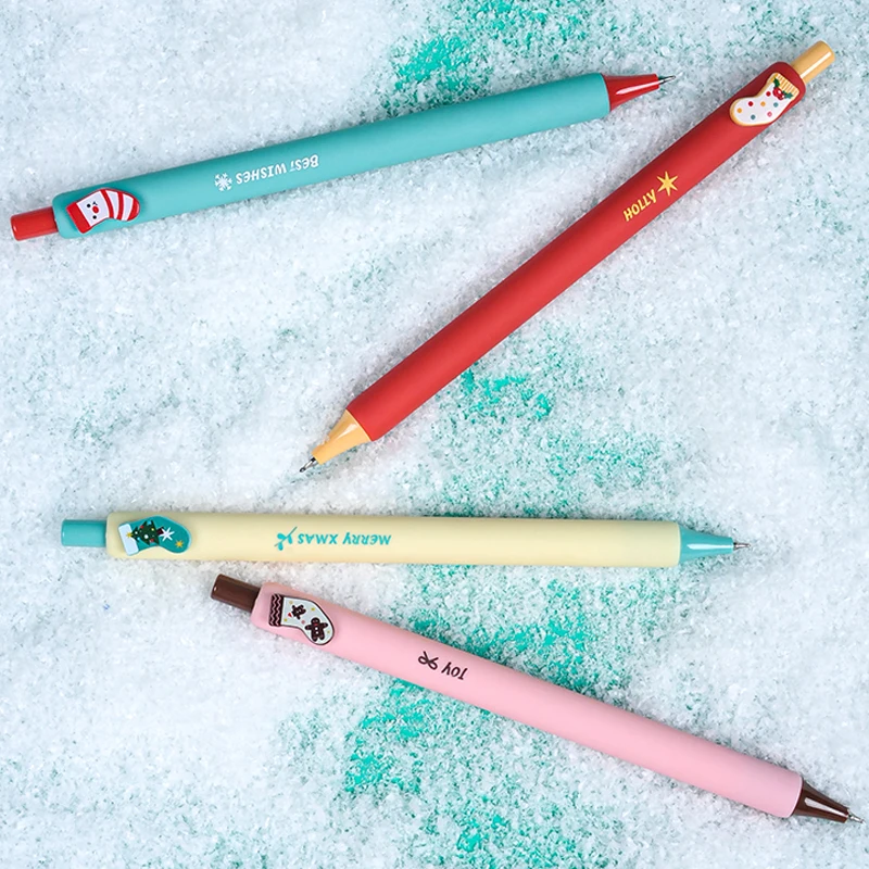 4 Pcs/Set Merry Chrismas Gel Pen Cute Cartoon Best Wishes Christmas Gifts 0.5mm Black Ink Pens School Office Stationary