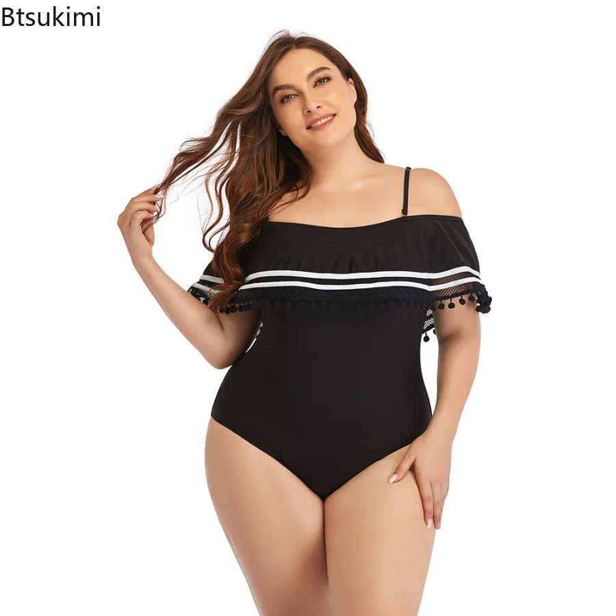 

New Swimwear Women One Piece Sexy Black Swimsuit for Fat Girls Slim Bathing Suits Beach Outfits Female Plus Size Bikinis Woman
