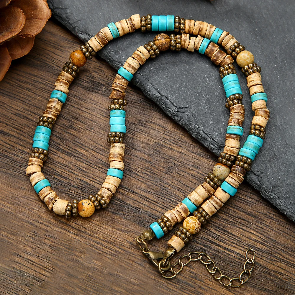 1PC Mode Vintage Mann der Licht Kaffee Farbe Coconut Shell Halskette für Männer Böhmen Holz Perlen Surfer Halskette Männer schmuck