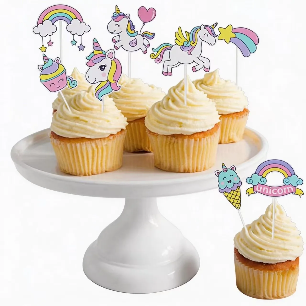 Regenbogen-Einhorn Geburtstagsparty Dekorations-Set Tischgeschirr Becher Teller Servietten Ballons Hintergrund-Banner Geschenktüten Mädchen-Partyzubehör – Detail 24