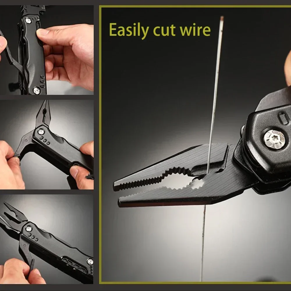 Folding Pliers Manual Tools 16 in 1 Universal Folding Pliers Multi-function Wrench Hammer Combination Adjustable Hand Tools for Outdoor Survival Camping