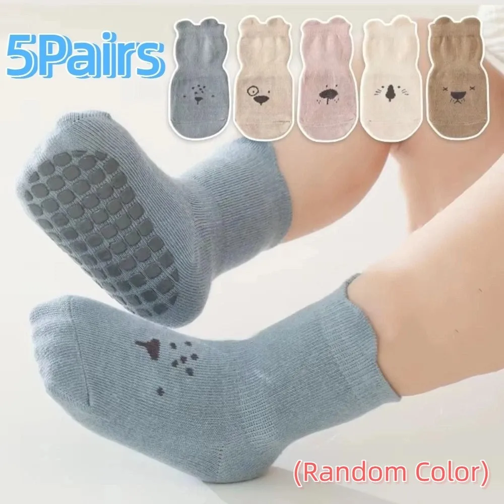 5Pairs Trampoline Socks Non-slip Baby Floor Socks Breathable Soft Toddle Step Socks Fashion Cute Short Tube Socks Indoor Use