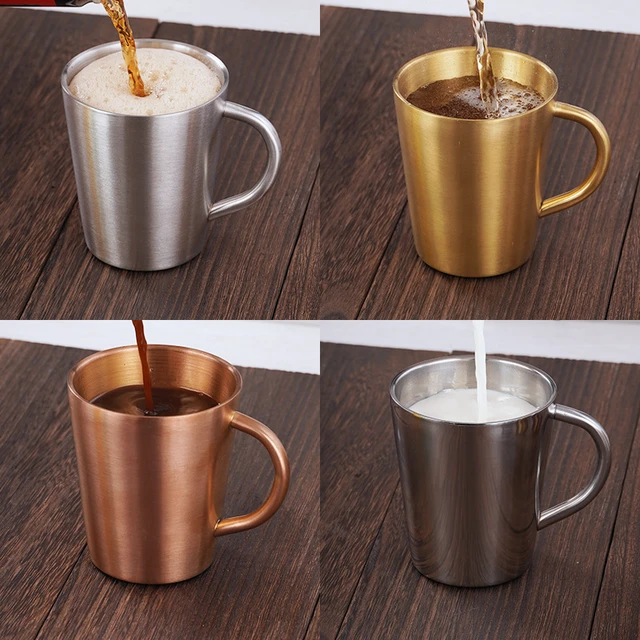 300ml Double-Layer Water Cup Home Dining Drinkware Mugs 304 Stainless Steel  Beer Cup Gold Sliver Coffee Mugs With Handle - AliExpress