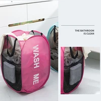 Folding Laundry Basket with Handle Clothes Toy Storage Basket Mesh Breathable Household Laundry Hamper Organizer 5