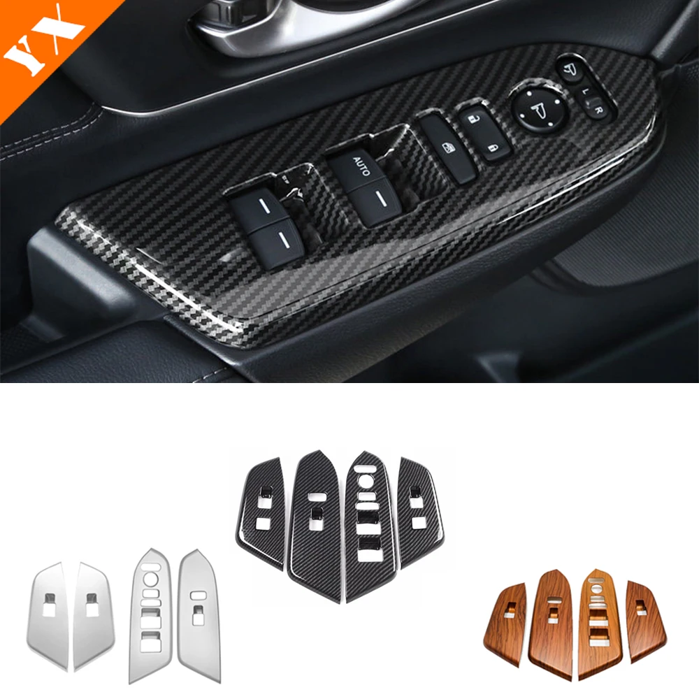 

Matte Carbon Wood Grain Trim For Honda CRV CR-V 2017 -2021 Car Inner Armrest Window Glass Lift Switch Garnish Protector Cover