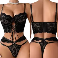 Ensemble de soutien-gorge en dentelle florale, Lingerie fantaisie, sous-vêtements sensuels de luxe, fée érotique Sexy, dentelle Fine, ensembles exotiques transparents 1