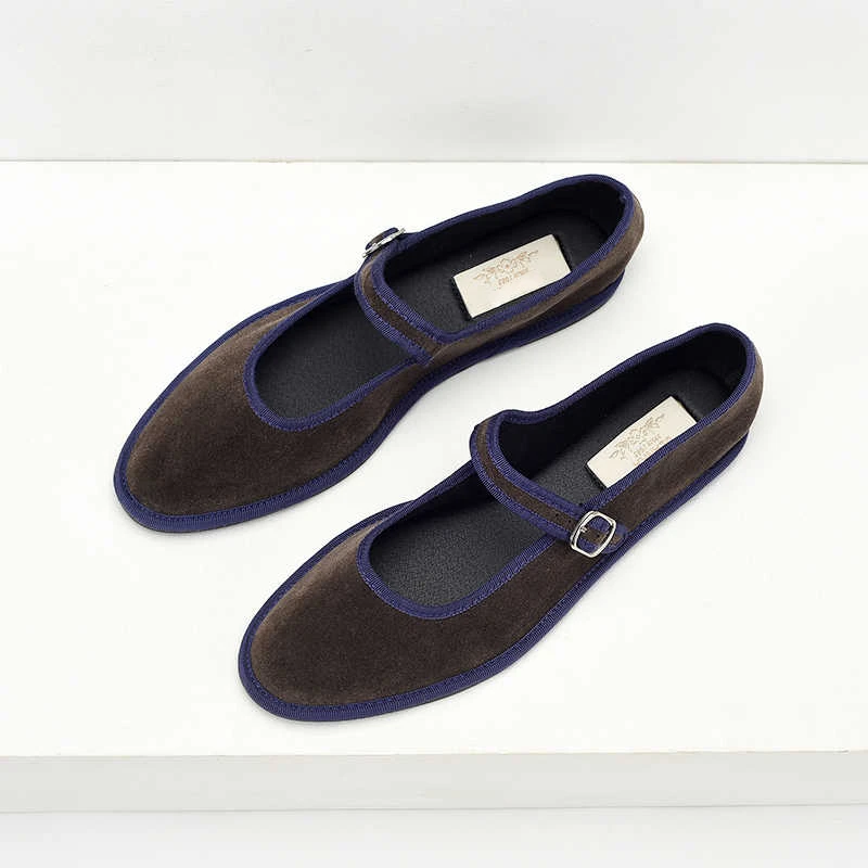 Flats Mary Jane Shoes Women 2024 Trend Velvet Casual Streetwear Ladies Shoes Canvas Buckle Strap Pointed Toe Loafers Elegant 4