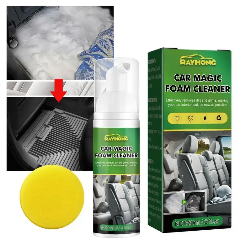 

Car Interior Foam Cleaner Heavy Duty Multi-Use Foaming Cleaner Spray With Sponge 60ml Powerful Stain Removal Kit For Car Carpet