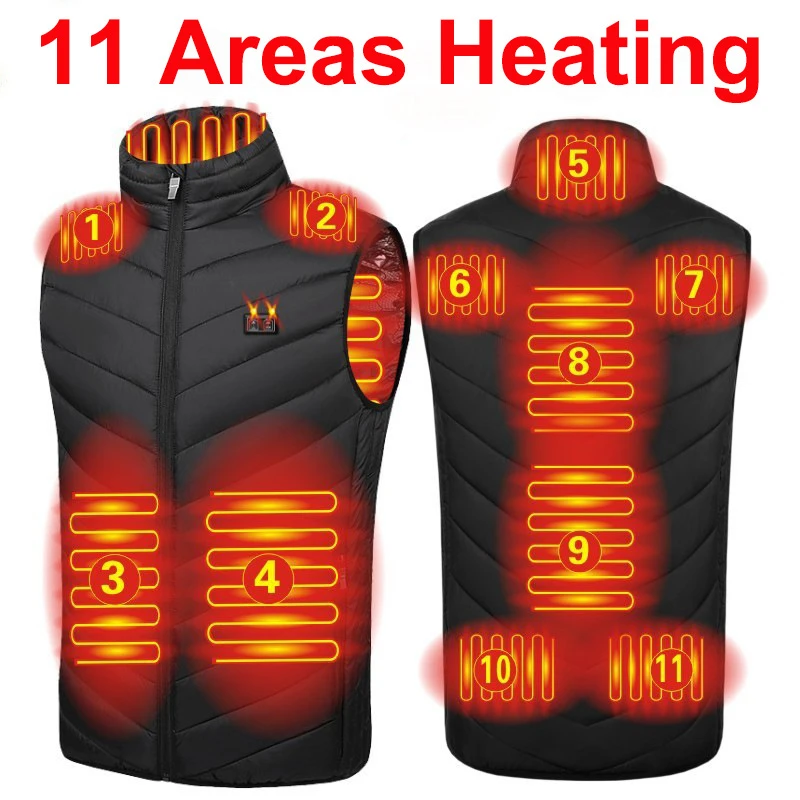 11 Areas Heated Vest Men Jacket Heated Winter Womens Electric Usb