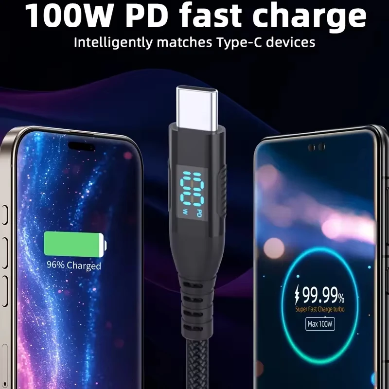 1M 2M 3M 100W USB C to Type C 케이블 나일론 브레이디드 5A 최대 고속 충전 케이블 아이폰 15 16 17 프로 맥스 안드로이드용 전원 케이블