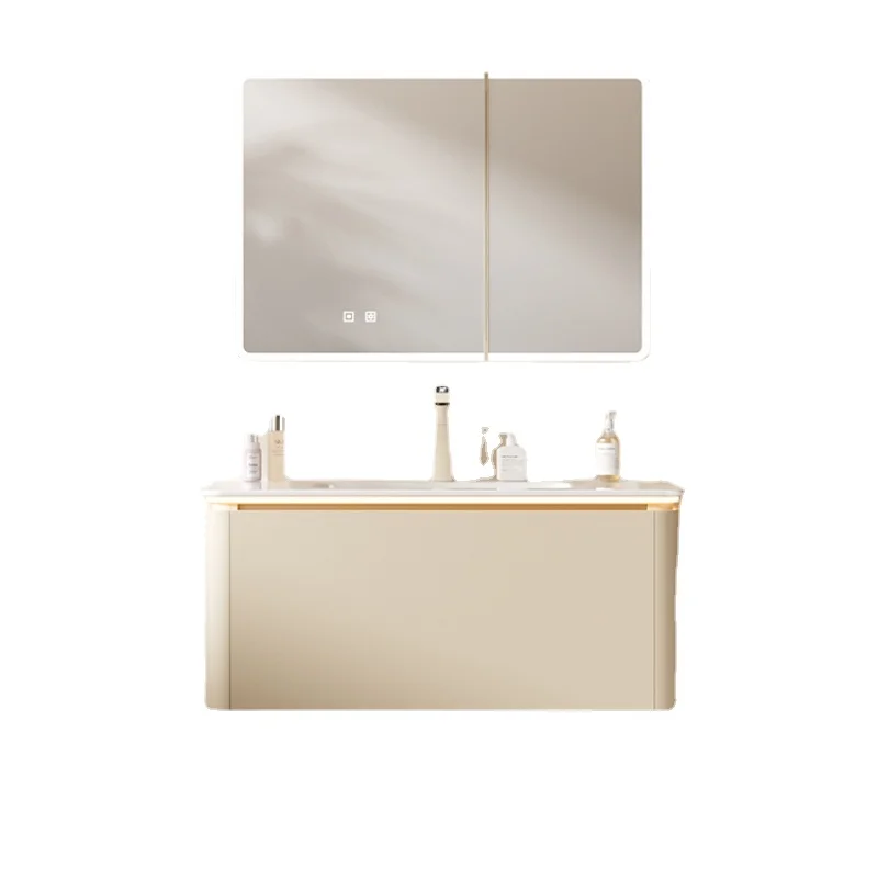 

LMM Simple Cream Style Ceramic Basin Bathroom Cabinet Combination Wash Basin