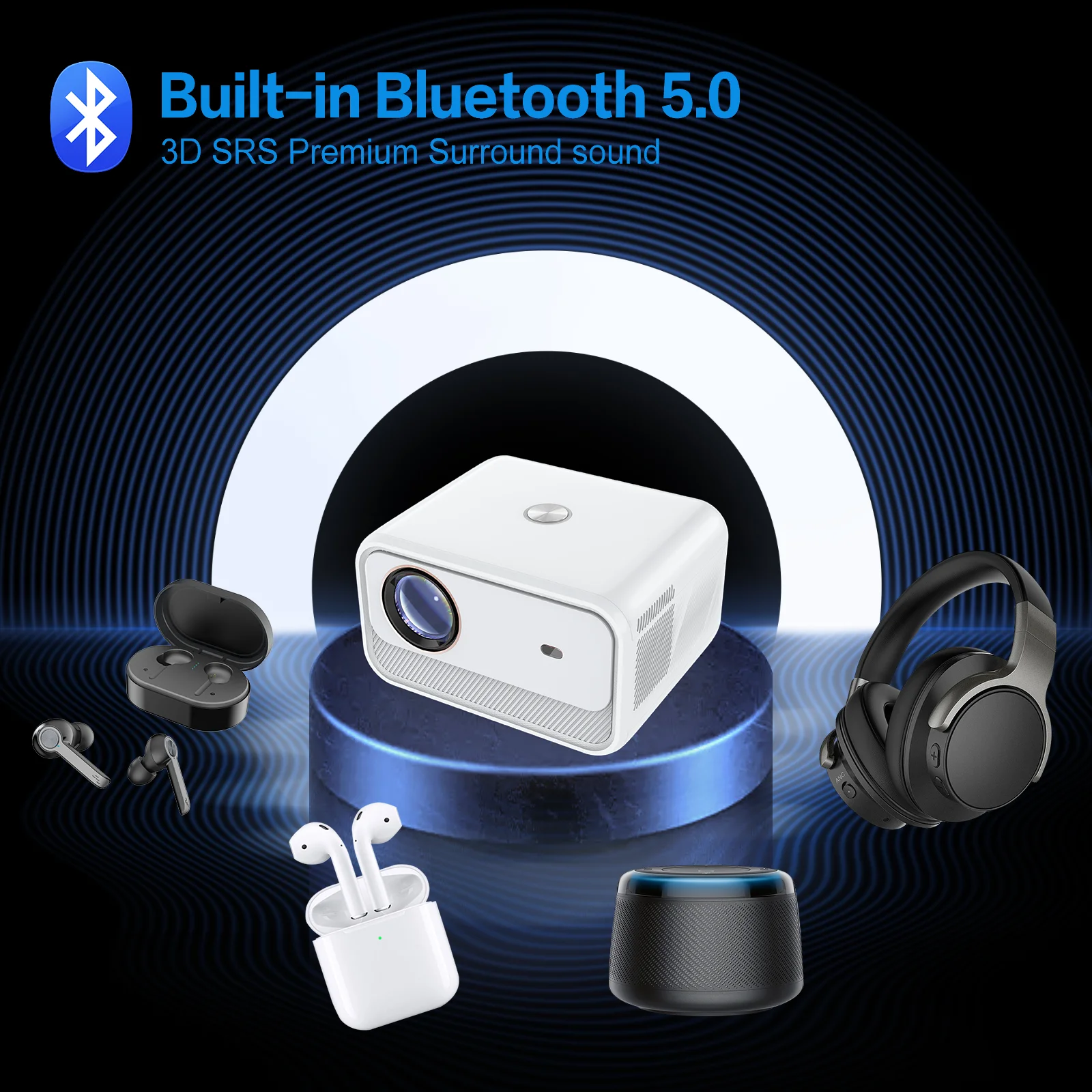 Portable Android 9.0 CY900 Projector 1920*1080P 300ANSI BT5.0 Smart WIFI Projectors