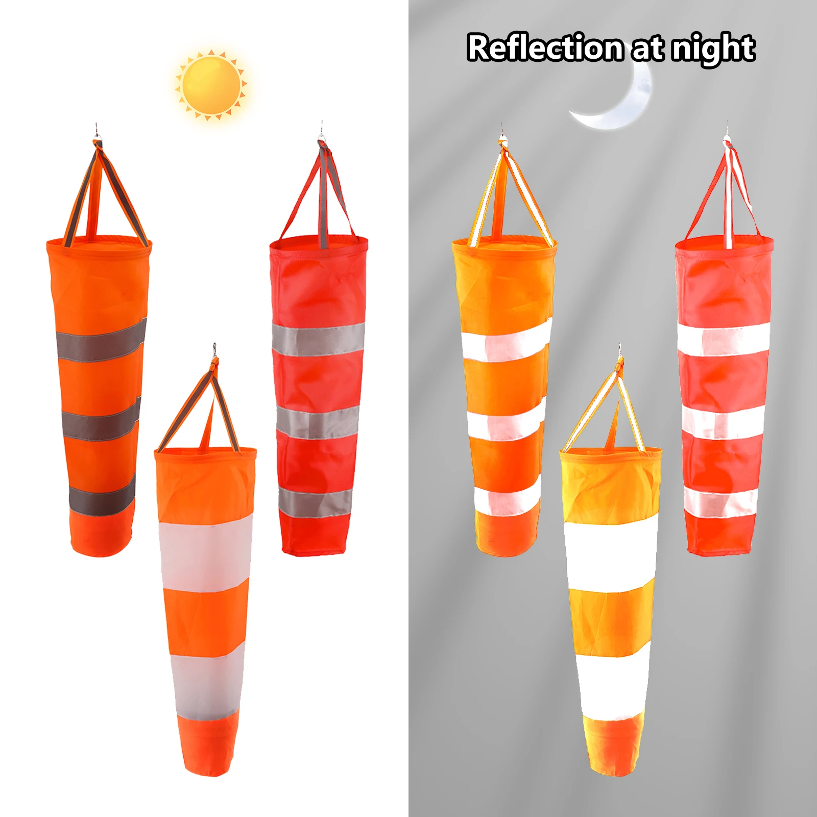 Wind sock 60/80/100cm Windsock Outdoor Wind direction measurement Reflective belt Rip-stop Weather vane for Airport aviation Garden farm