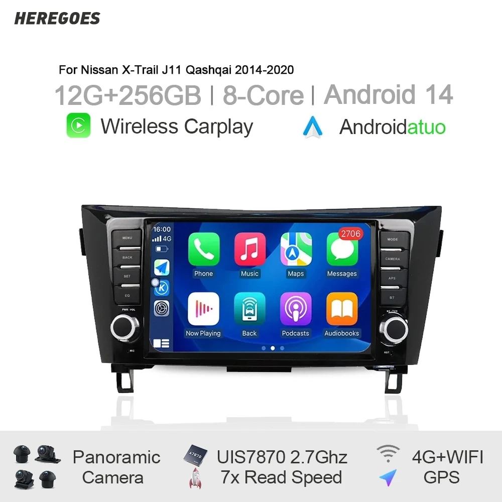 9 "12GB Auto Radio Android 14 Für Nissan X-Trail J11 Qashqai 2014-2020 Carplay multimedia-Player GPS Navigation Stereo Bluetooth