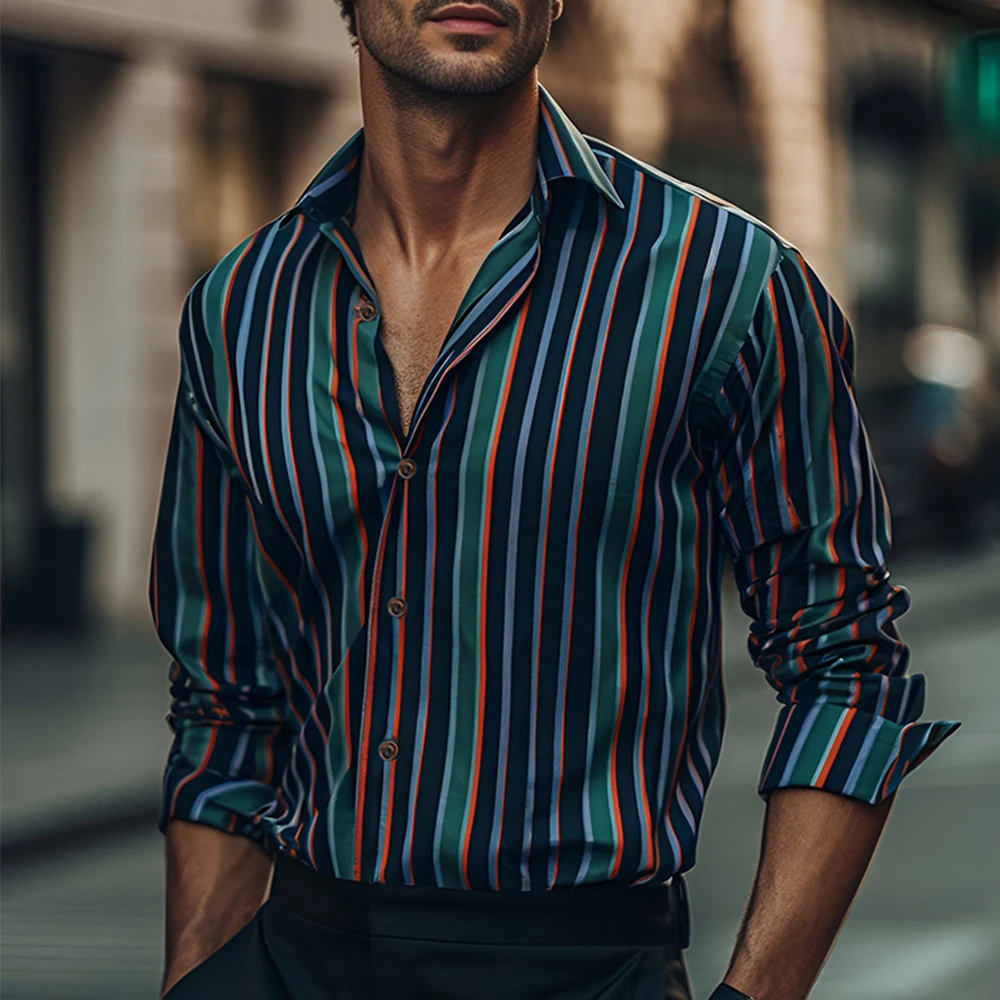 

Trend Man Striped Trend Shirt Long Sleeve Shirt Casual Party Shirt Chemise Homme Shirt