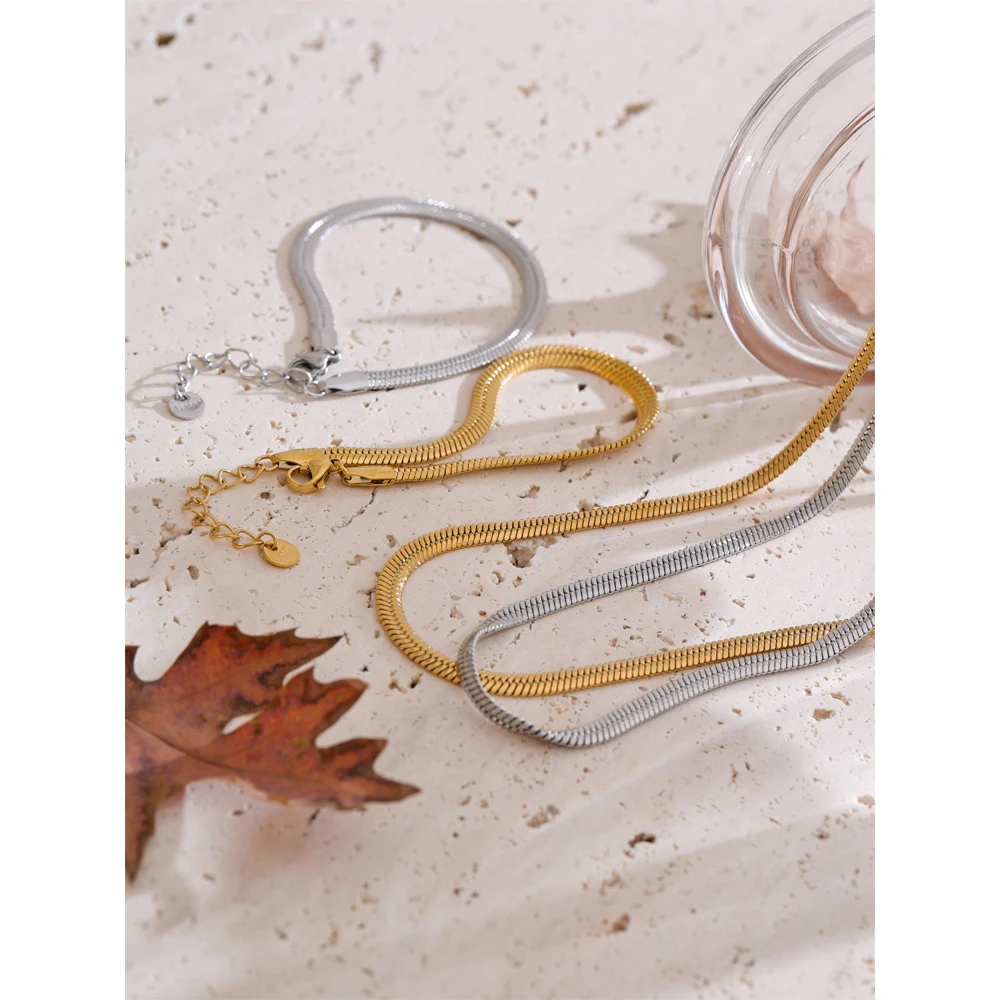Yhpup Snake Chain Necklace Bracelet Stainless Steel Unisex