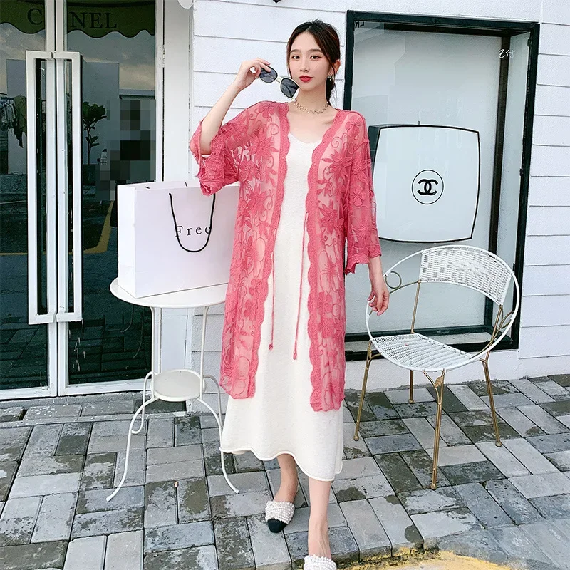초내추럴 여성용 자외선 차단 가디건, 중간 길이 레이스, 얇은 재킷, 오토바이 따뜻한 얼굴 마스크, 오토바이 Equi, 2020 여름 신상