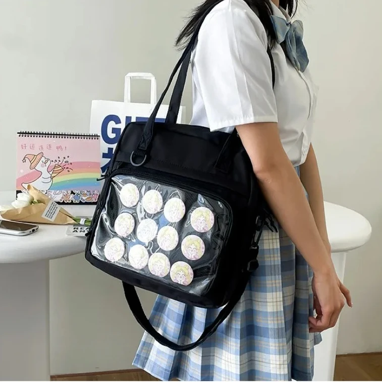 Japanese Transparent Totes for Women 2026 Fashion Trendy Versatile Ita Bag Candy Color High-capacity Canvas Crossbody Bags - 5