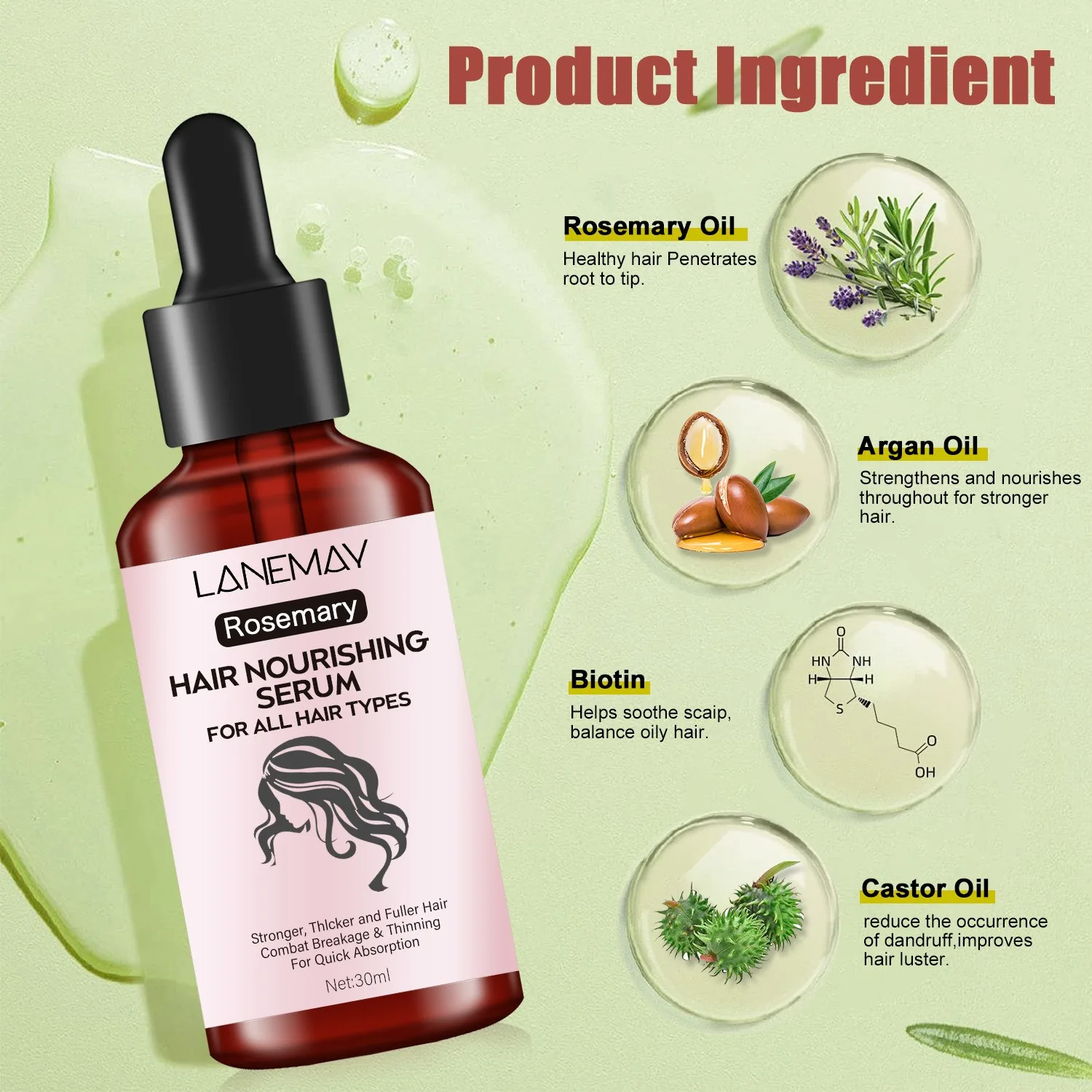 Rosemary Argan Essential Oil Hair Strengthening Oil Nourishing Treatment For Split Ends Dry Hair Care