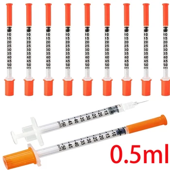 50 peças/10 peças/1 unidade de seringas veterinárias descartáveis ​​de plástico de 0,5ml com agulhas, adequadas para animais de estimação e animais de fazenda; seringas 1