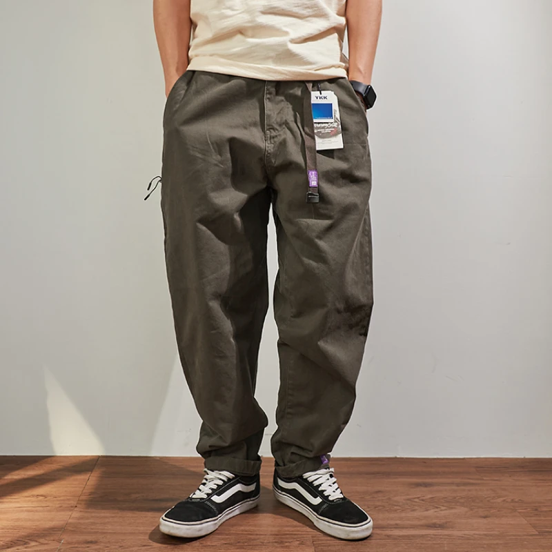 Baggy tapered casual pants cotton autumn and winter weight trousers men's overalls 3