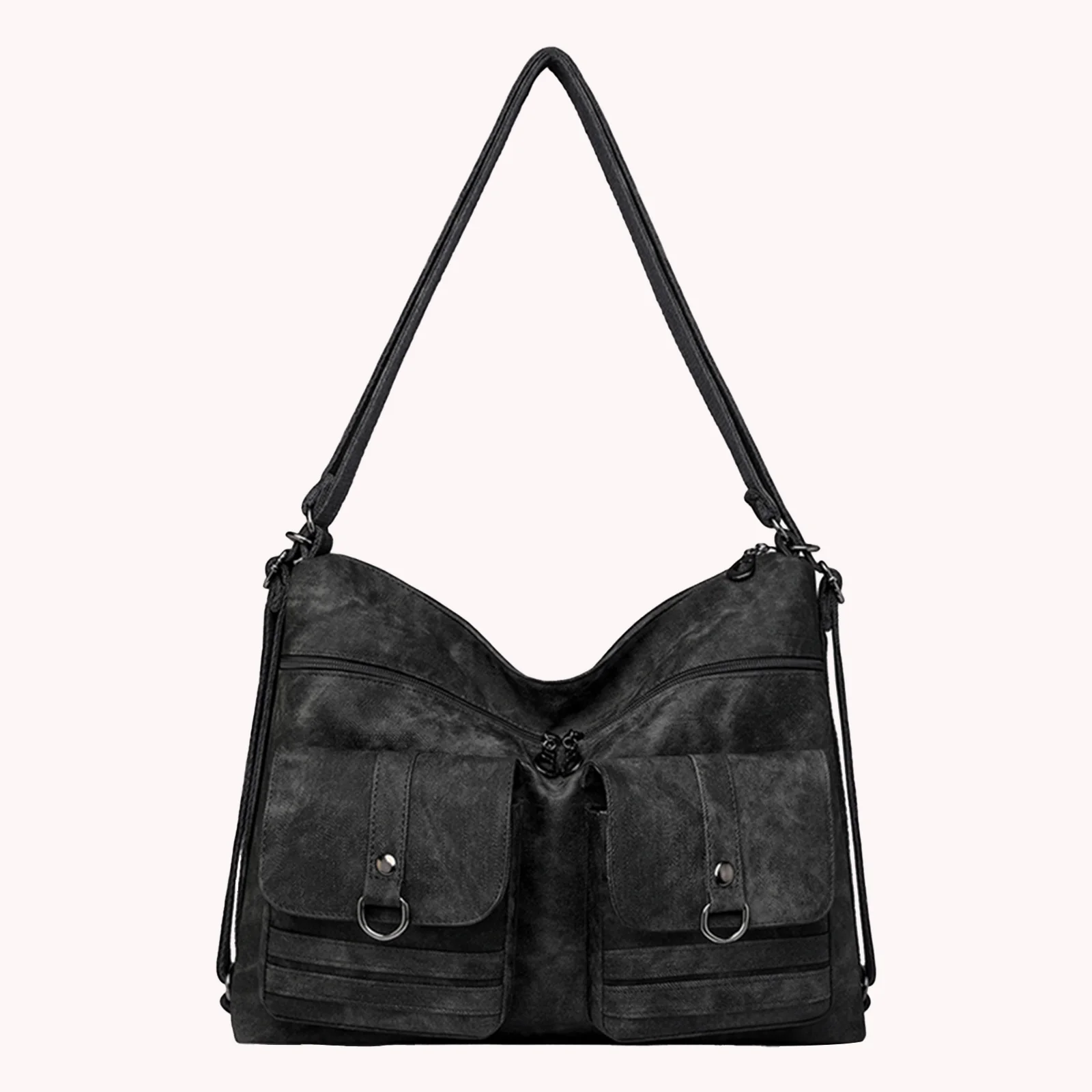 PU Crossbody Bag Solid Zipper Travel Purses Large Capacity Handbag Backpack with Handle for Women Work Daily Use