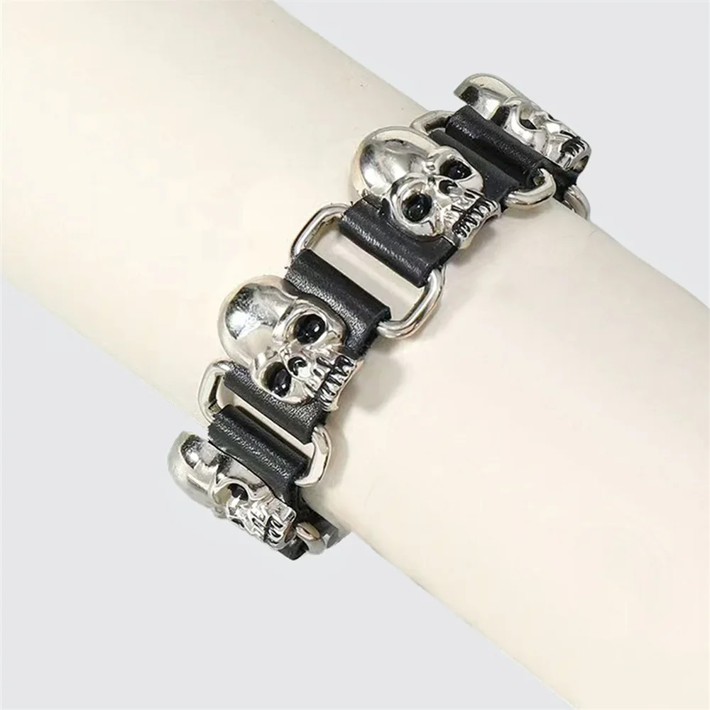90s Fashion Bangles Skull Chain Leather Men's Women