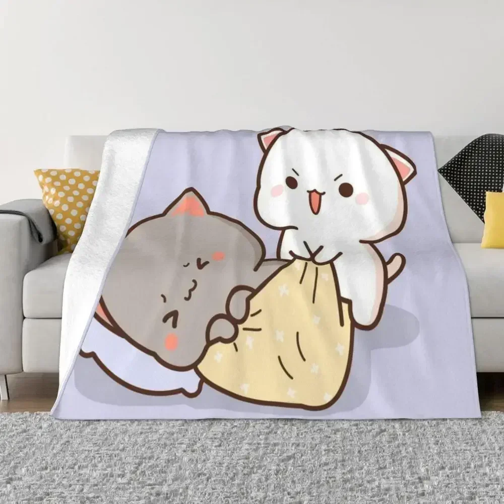 Peach and Goma Mochi Cat Blanket Fashion Soft Fleece Spring Warm Flannel Throw Blankets for Sofa Outdoor Bed Bedspread Bedspre 6