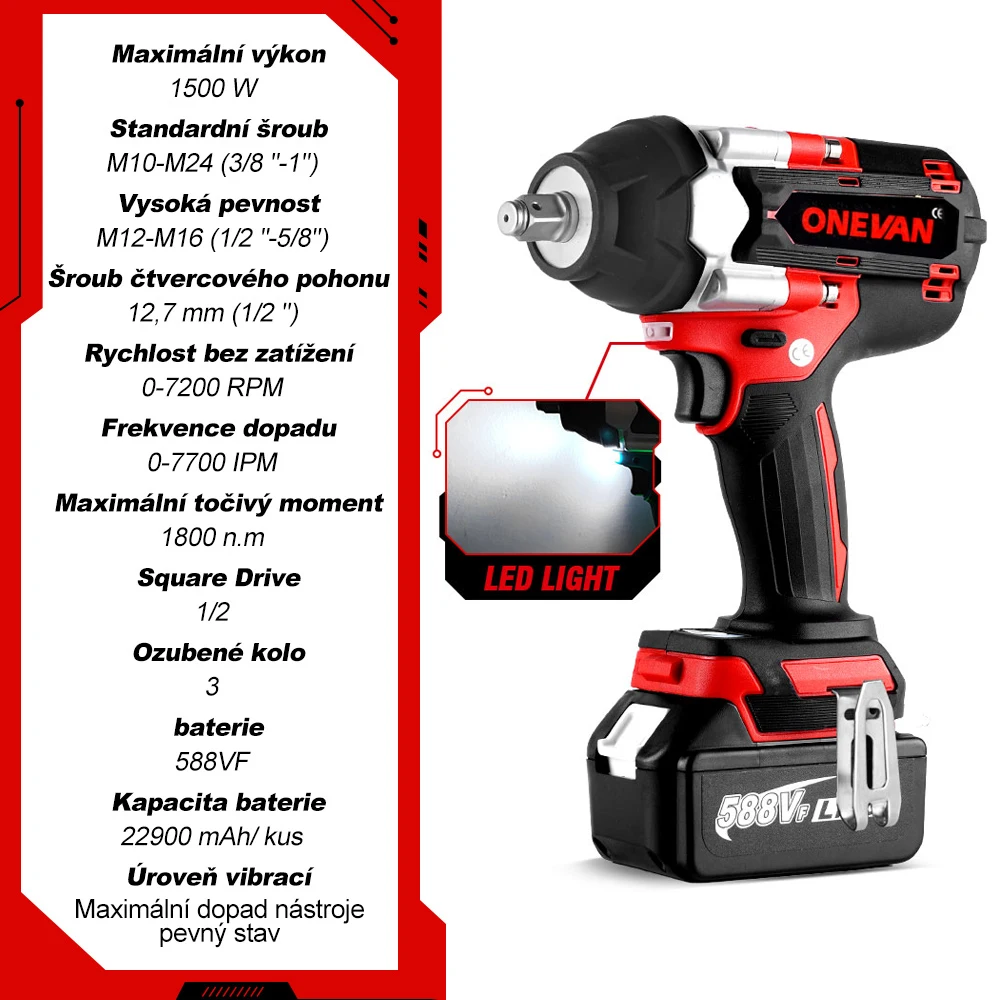 ONEVAN 588VF 1800 N.M 토크 브러시리스 전기 임팩트 렌치 1/2 인치, 마끼다 18V - 티몬